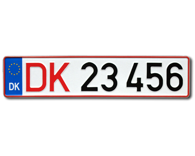10c. Dänisches EU Nummernschild zweifarbig mit 5 Buchstaben